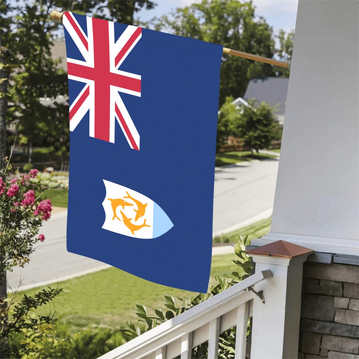 [Luv My Flag] Anguilla flag displayed on a porch railing.