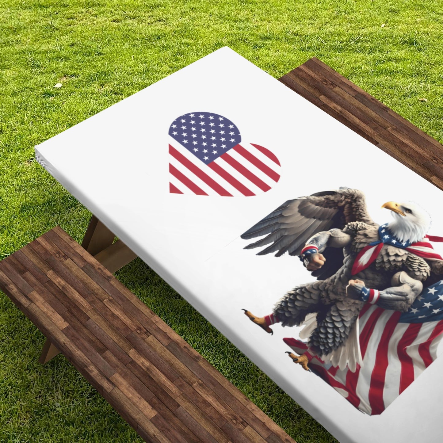 USA/American Flag Eagle with Cape Picnic Table Cover (72" x 30") (Made in the USA)