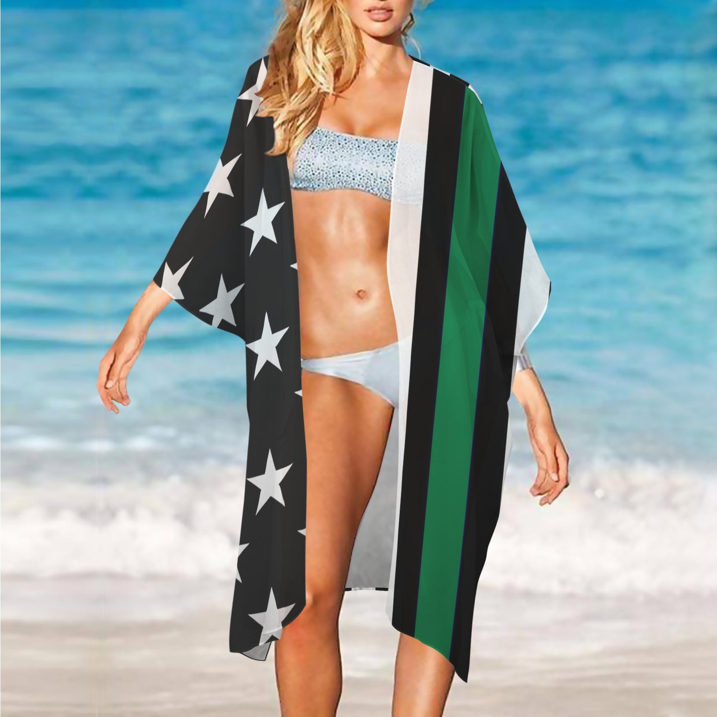 Thin Green Line Flag Inspired Women's Long Cover Up