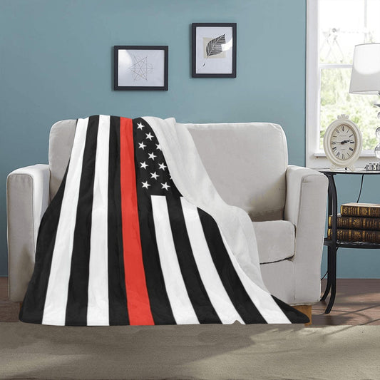 [Luv My Flag] blanket on sofa, thin red line design.