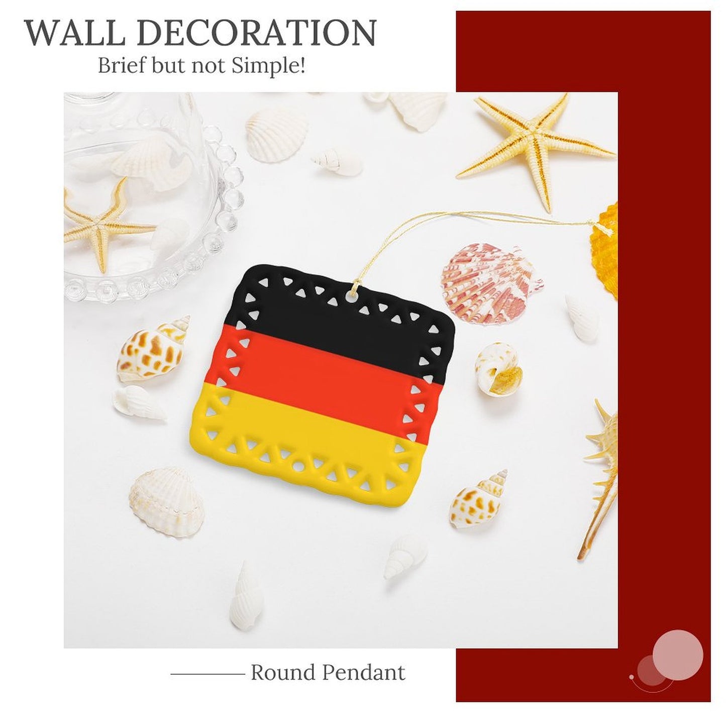 Germany Flag Inspired Square Ceramic Ornament Made in the USA