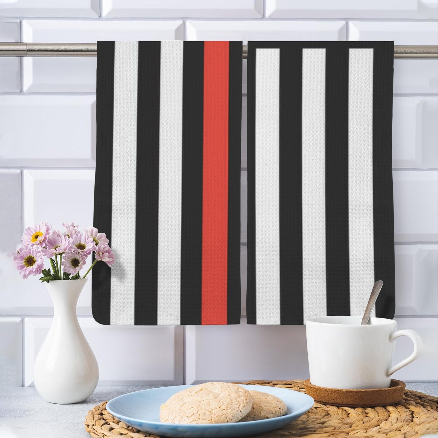 Thin Red Line Flag Inspired Kitchen Towel 40X60cm (Pack of 2) (Made in the USA)