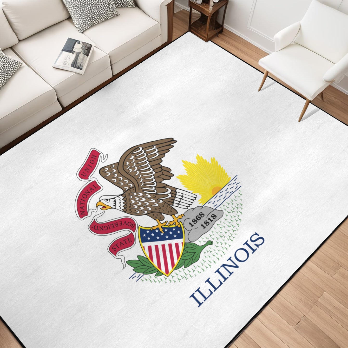 Illinois Flag Inspired 84x60 Inch Area Rug with Black Binding (Made in the USA)