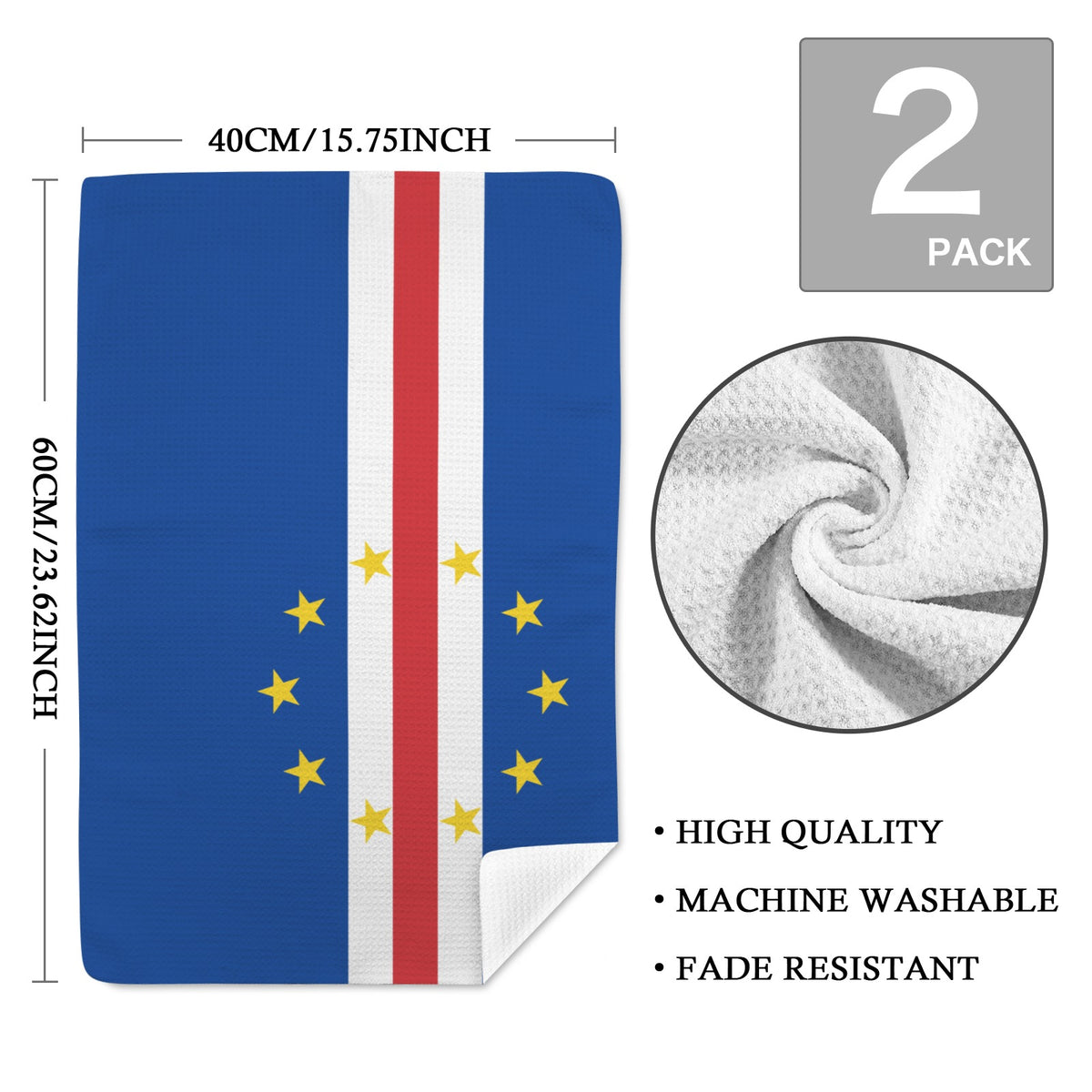 Cape Verde Flag Inspired Kitchen Towel 40X60cm (Pack of 2) | Printed In the USA