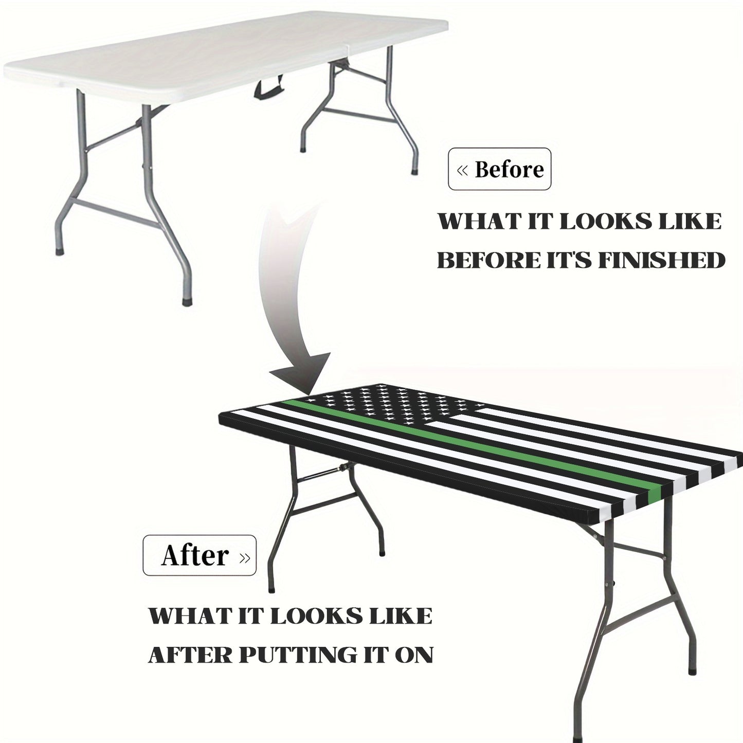 Thin Green Line Flag Inspired Custom Elastic Fitted Tablecloth 72x30 inch (Made in the USA)
