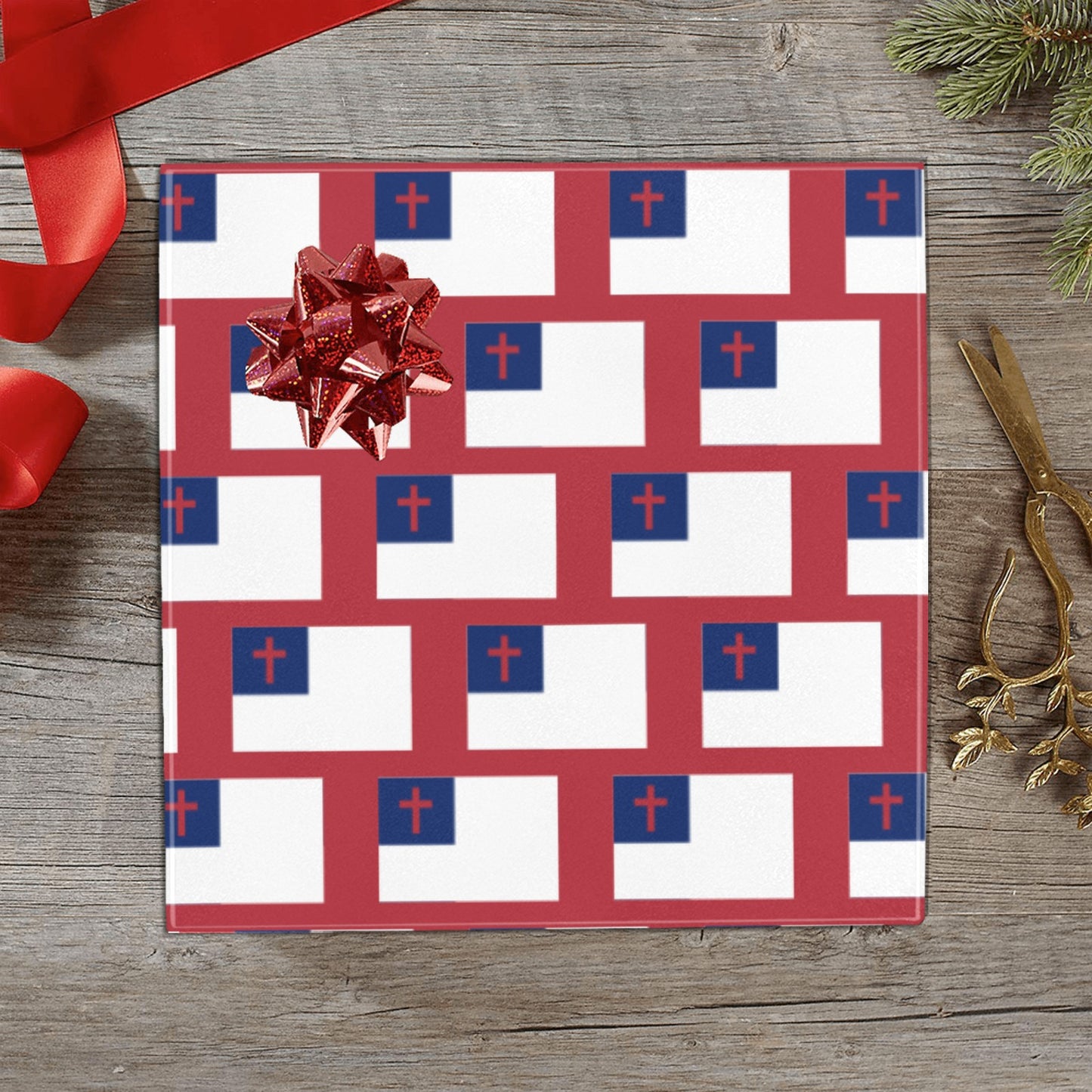Christian Flag Custom Gift Wrapping Paper 58"x 22.5" (4 Rolls)