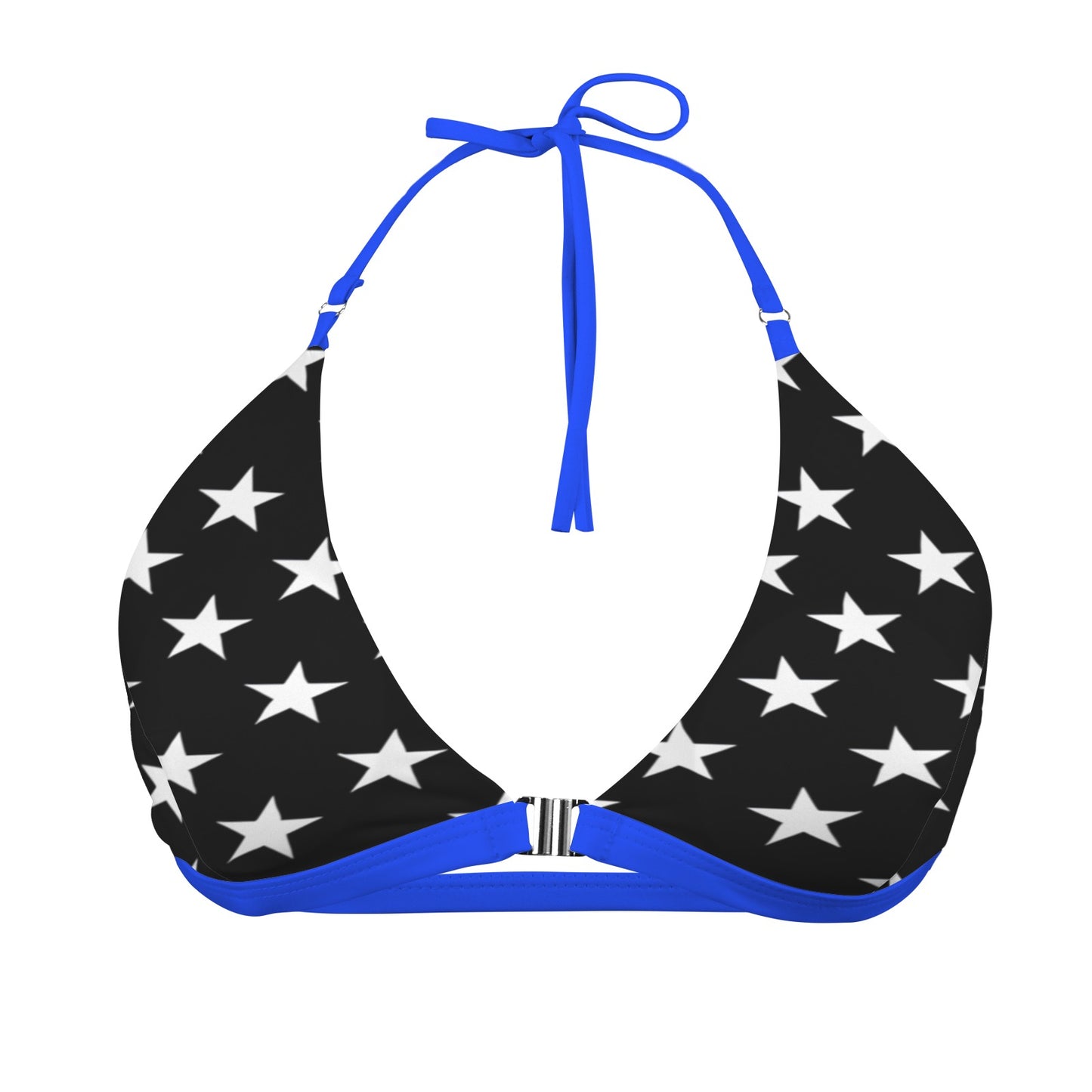 Thin Blue Line Flag Inspired Women's Halter Bikini Top with Front Buckle