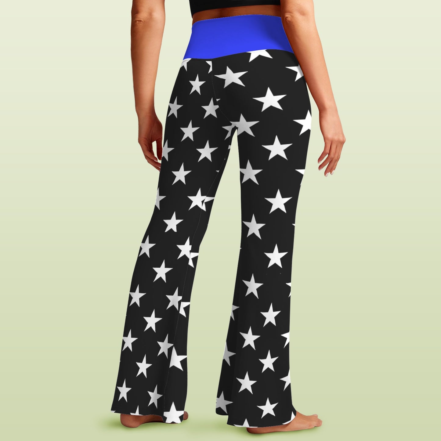 Thin Blue Line Flag Inspired Women's V-Crossover High Waisted Flare Leggings