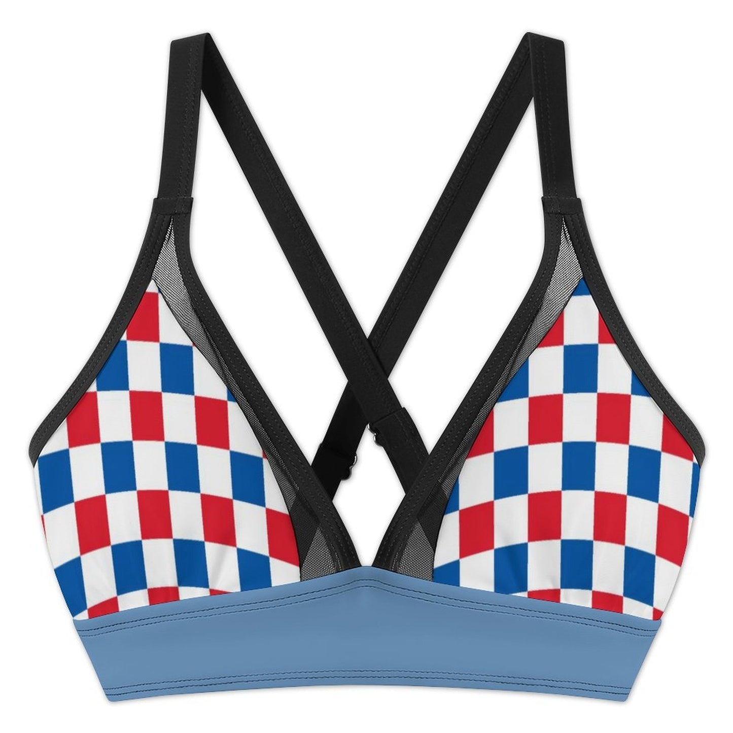 USA/American Flag Inspired Checkered Pattern Women's Mesh Drawstring Skirt and Swimsuit Set