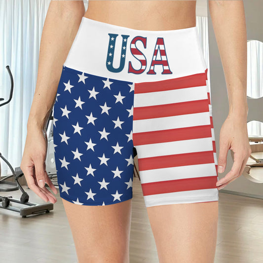 USA/American Flag Inspired Pocket Yoga Active Shorts