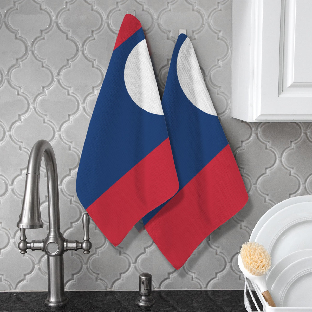 Laos Flag Inspired Kitchen Towel 40X60cm (Pack of 2) | Printed In the USA