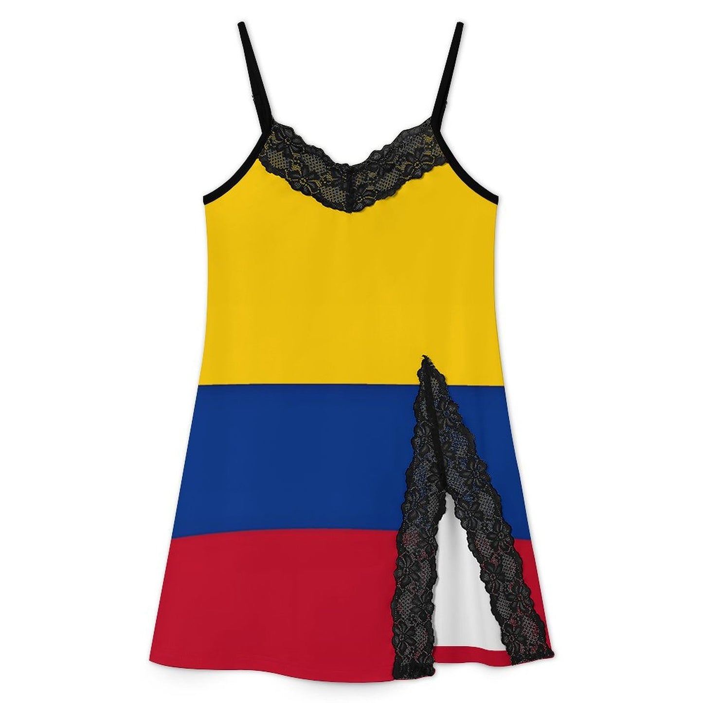 Colombia Flag Inspired Women's Lace Slit Cami Pajama Dress