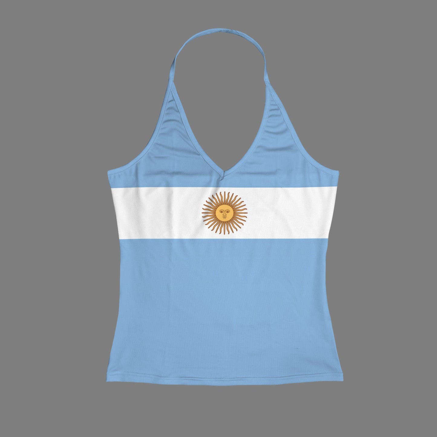 Argentina Flag Inspired V-neck Halter Open Back Tank Top