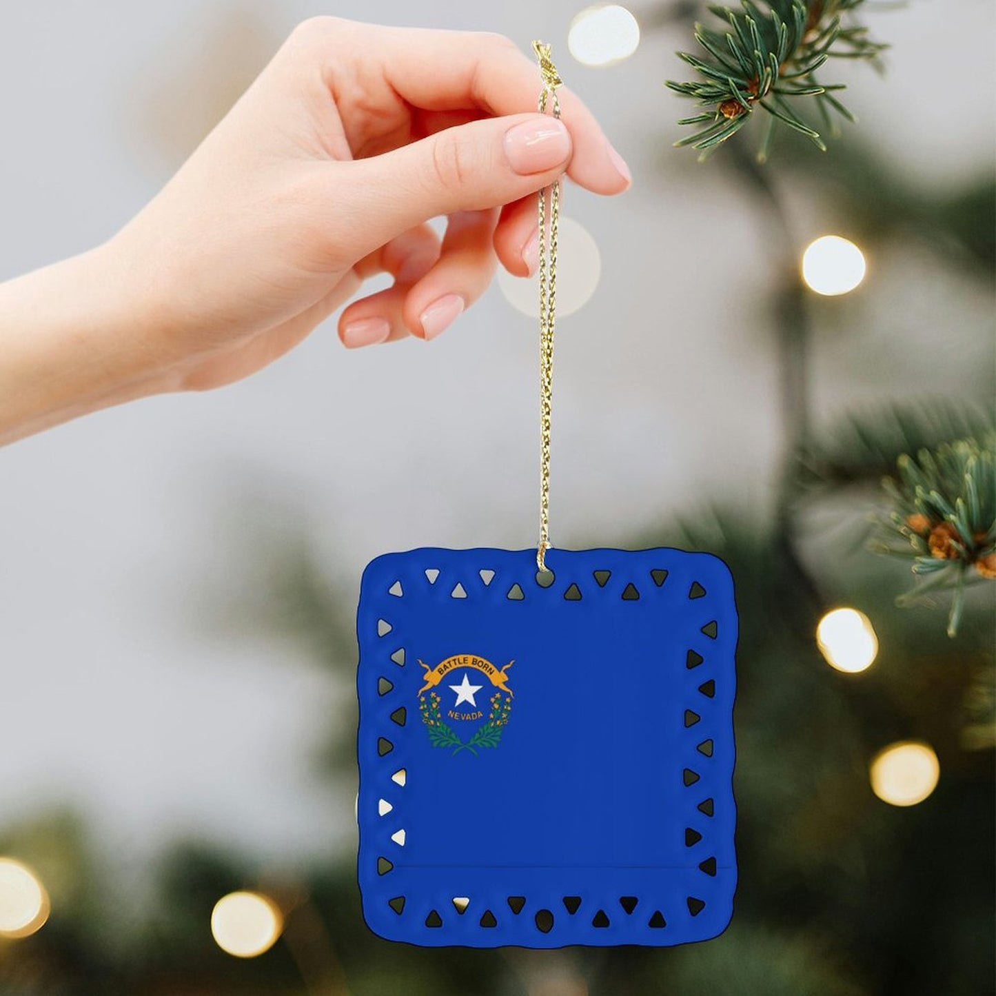 Nevada Flag Inspired Square Ceramic Ornament Made in the USA