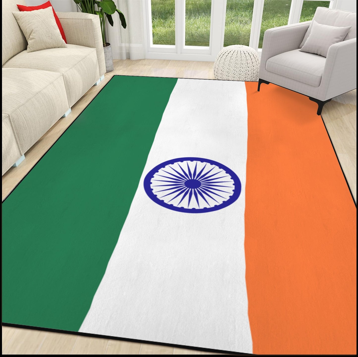 India Flag Inspired 84x60 Inch Area Rug with Black Binding (Made in the USA)