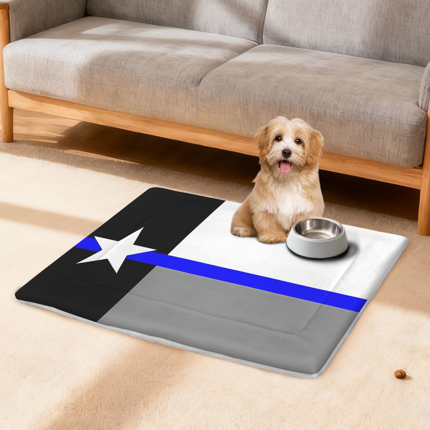 Thin Blue Line Flag Inspired Texas Flag Subdued Pet Mat 25x18inch (Made in the USA)
