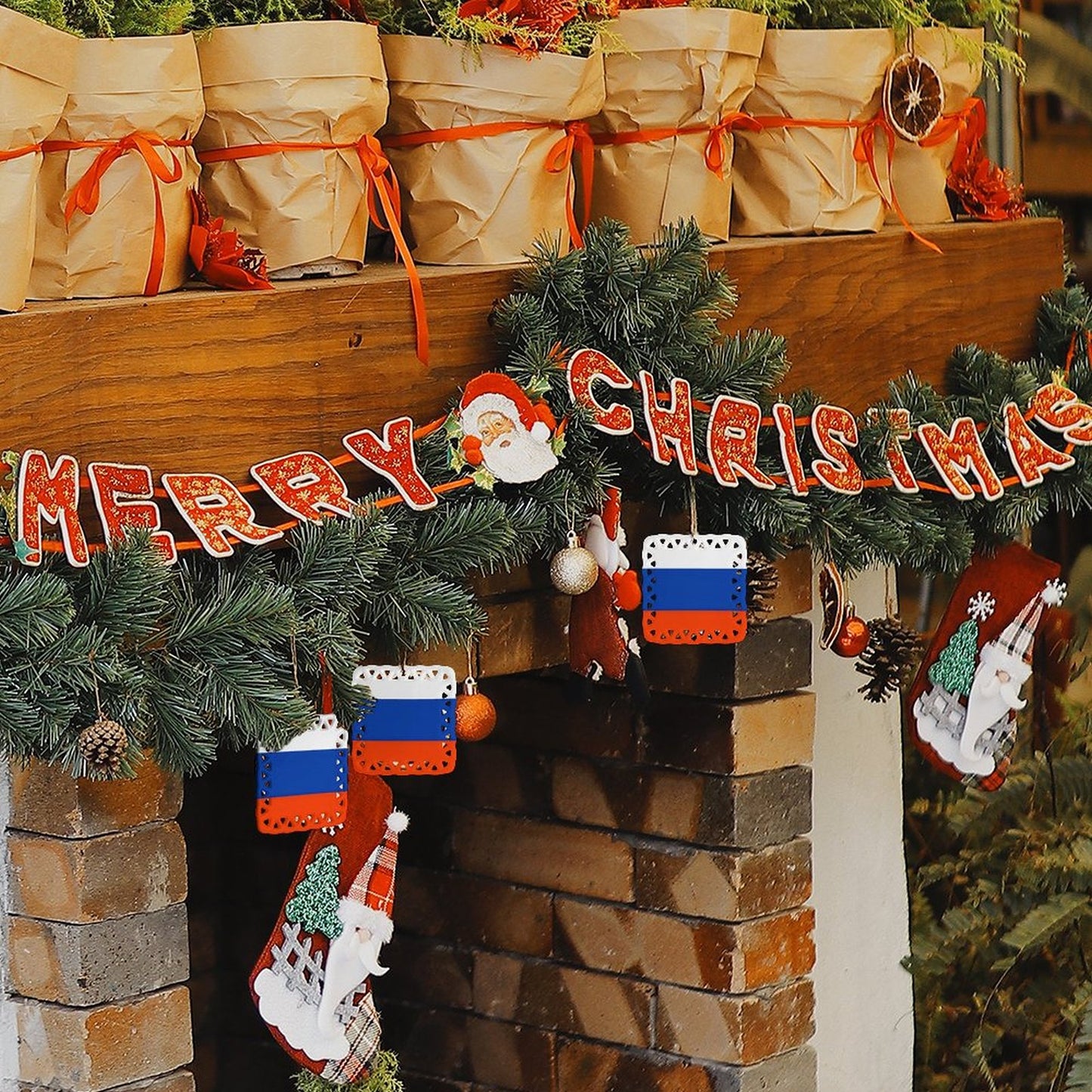 Russia Flag Inspired Square Ceramic Ornament Made in the USA