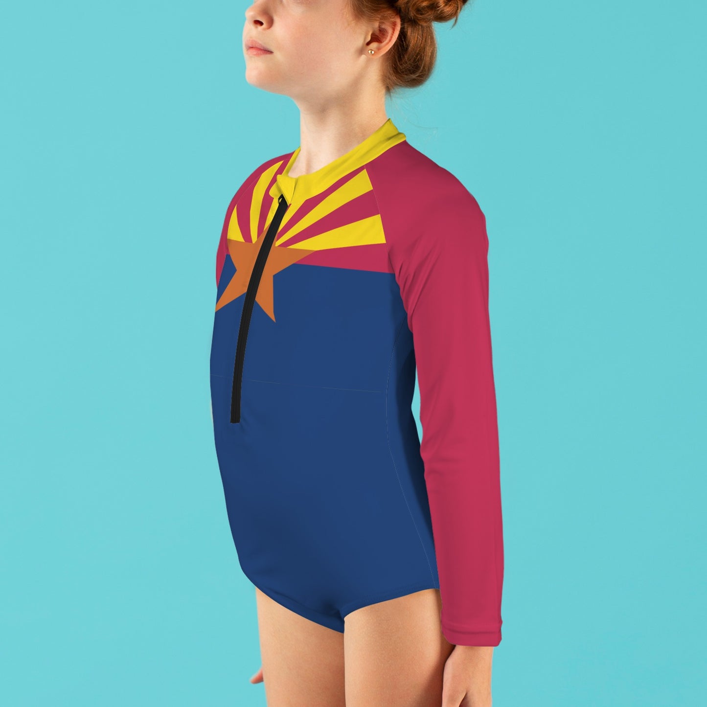 Arizona Flag Inspired Big Girls' Long Sleeve One-Piece Swimsuit