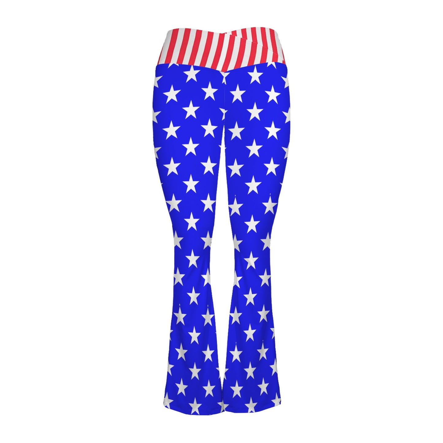 USA/American Flag Inspired Style-2 Women's V-Crossover High Waisted Flare Leggings