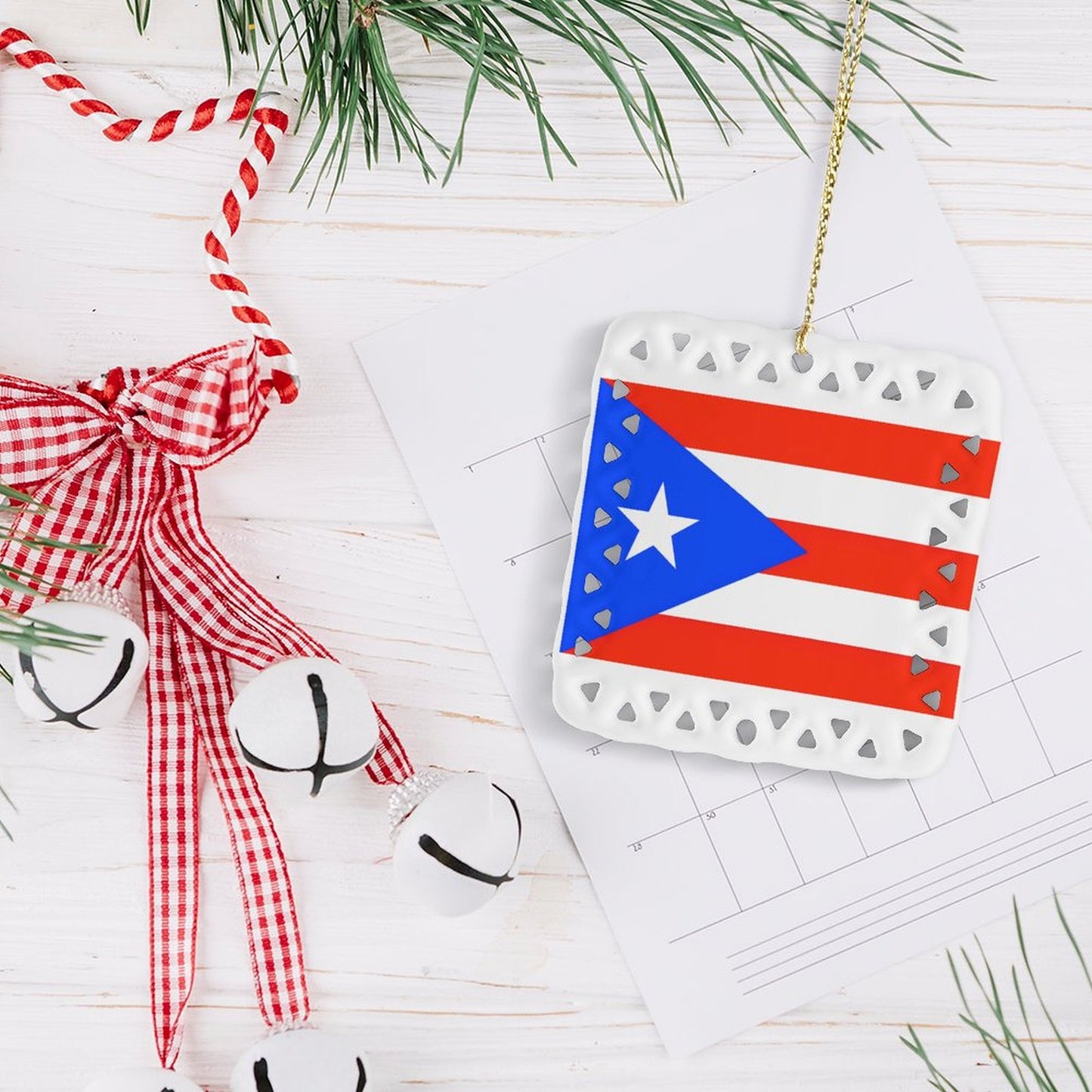 Puerto Rico Flag Inspired Square Ceramic Ornament Made in the USA