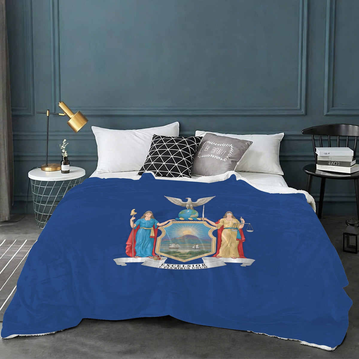 New York Flag Inspired Sherpa Fleece Blanket 90" x 108" | Printed in the USA