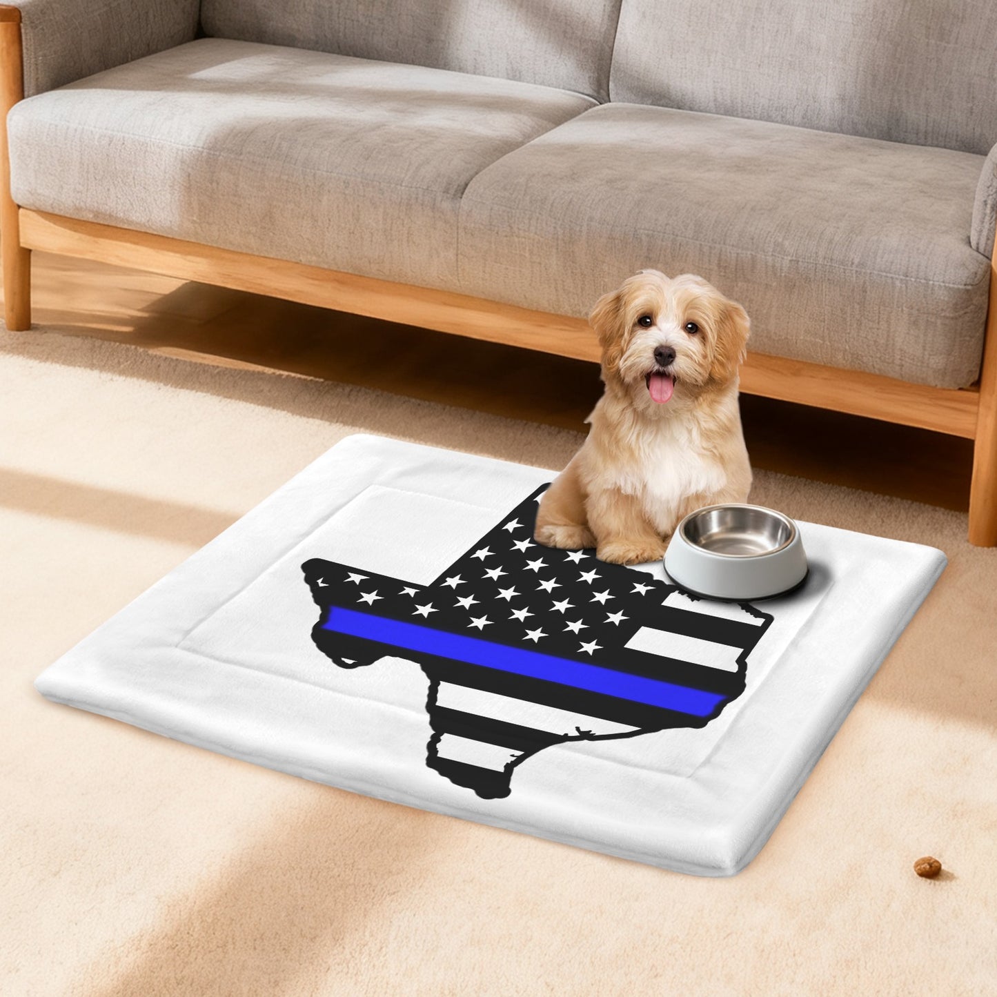 Thin Blue Line Flag Inspired Texas Shape Pet Mat 25x18inch (Made in the USA)
