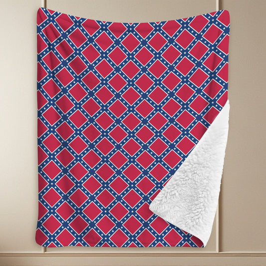 Confederate States Battle Flag Inspired Pattern Sherpa Fleece Blanket 90" x 108" | Prtinted in the USA