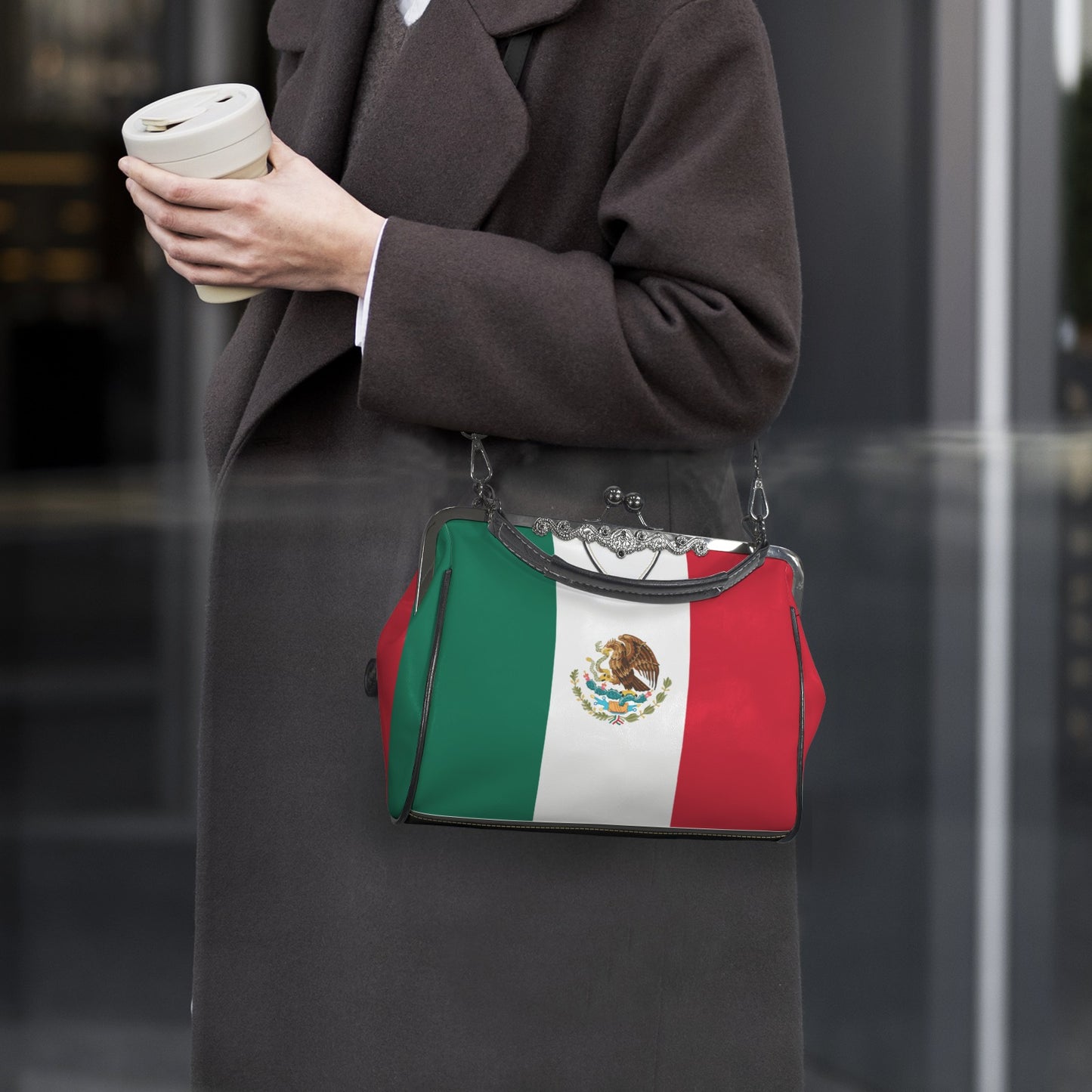 Mexico Flag Inspired Kisslock Crossbody Shoulder Bag