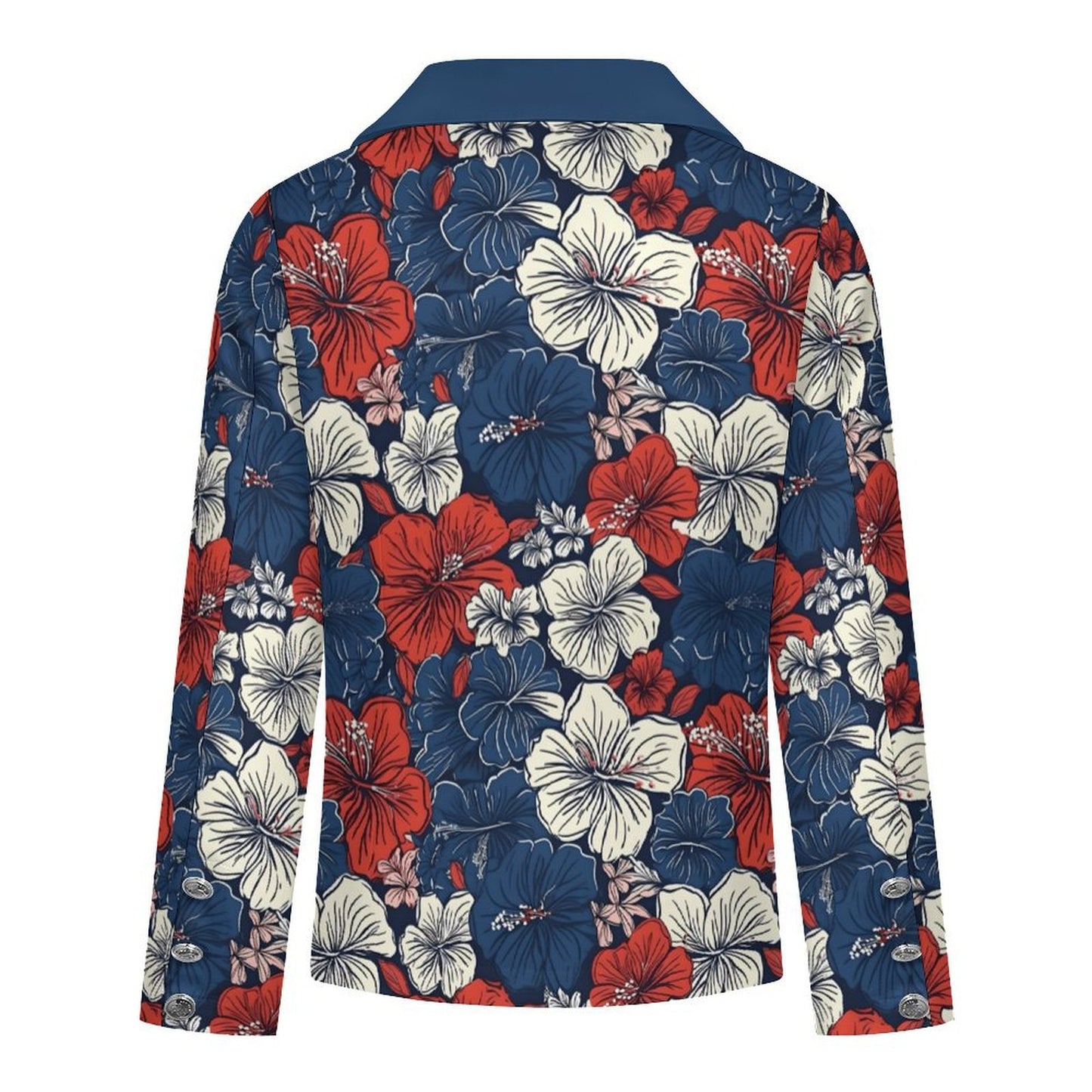 USA/American Flag Inspired Hawaiian Floral Pattern Women’s Double Breasted Blazer