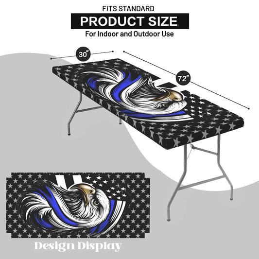Thin Blue Line Flag Inspired Eagle Custom Elastic Fitted Tablecloth 72x30 inch (Made in the USA)