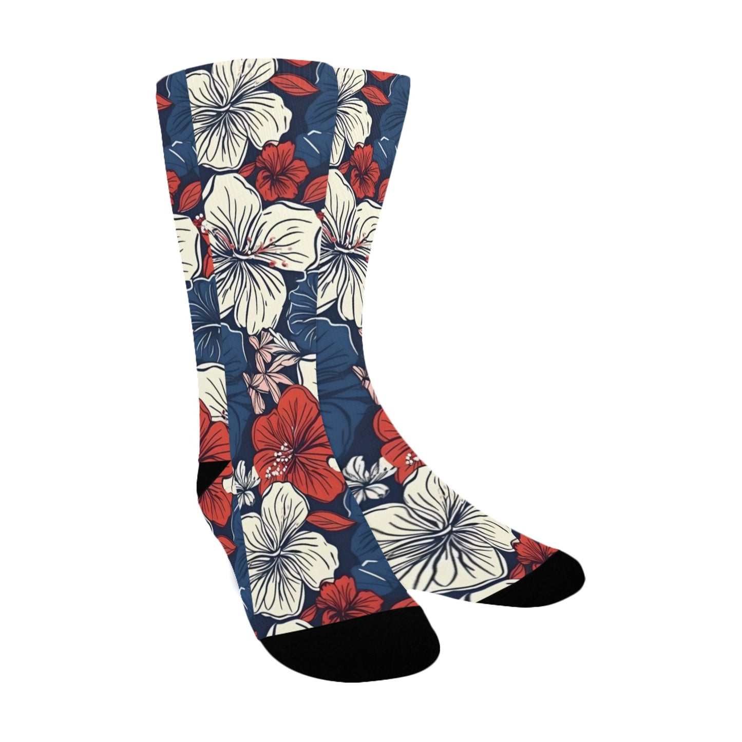 USA/American Flag Inspired Hawaiian Floral Pattern Women’s Custom Socks Made in the USA
