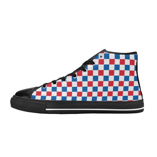 USA/American Flag Inspired Checkered Pattern Kid's High Top Canvas Shoes