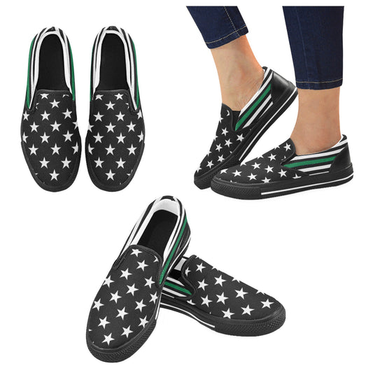 Thin Green Line Flag Inspired Slip-on Canvas Kid's Shoes