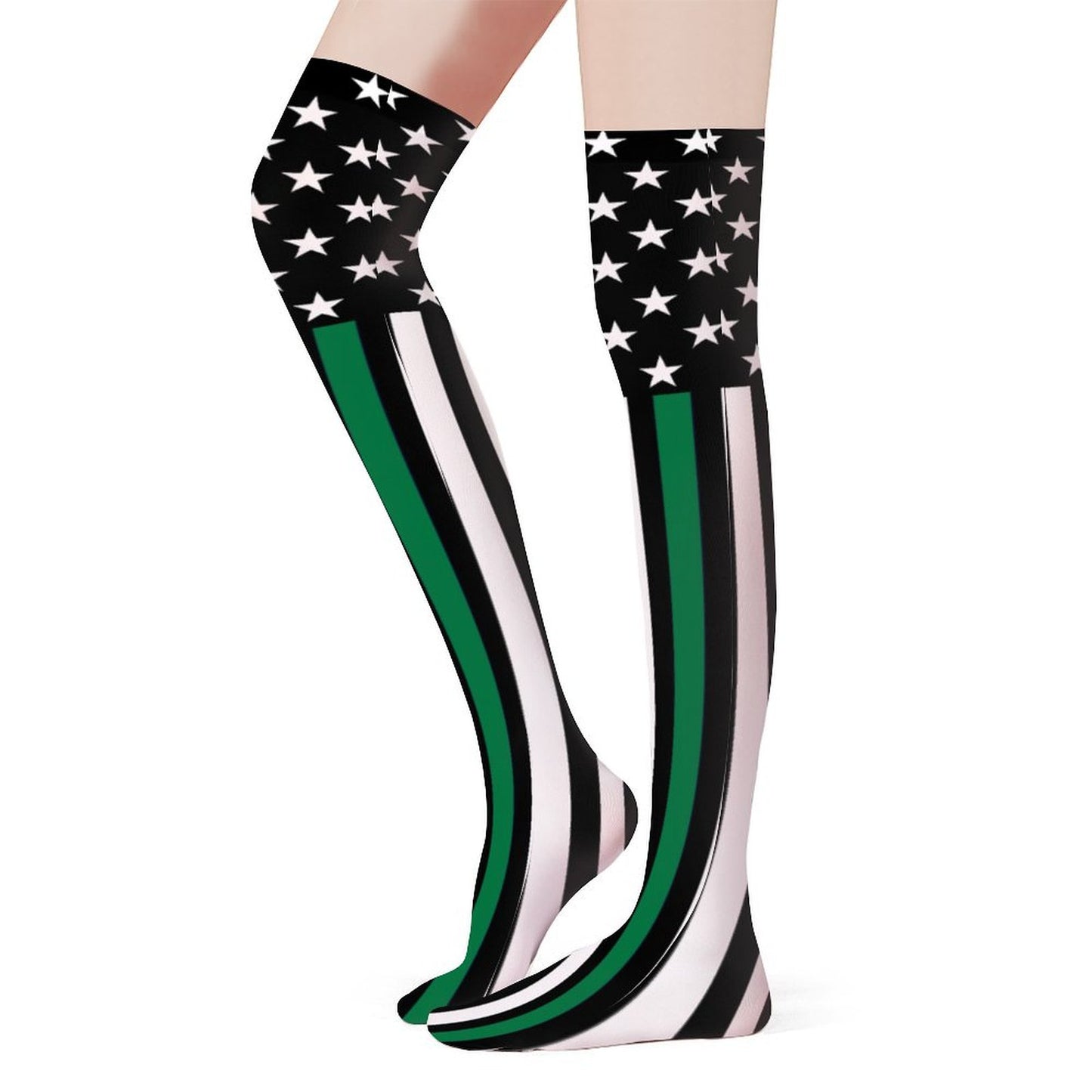 Thin Green Line Flag Trendy Stockings(Long)