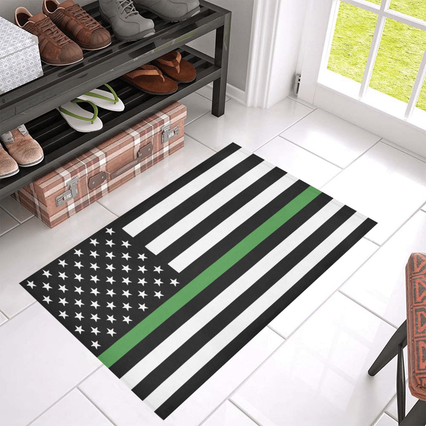 Thin Green Line Flag Inspired Doormat 30" x 18" (Sponge Material)