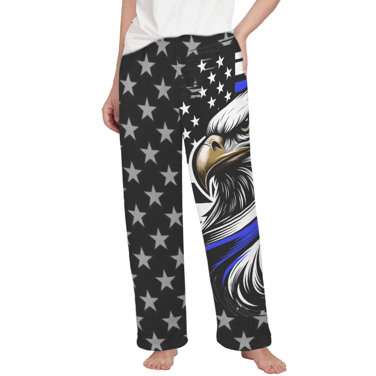Thin Blue Line Flag Inspired Eagle Women's Flannel Pajama Trousers Made in the USA