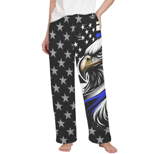 Thin Blue Line Flag Inspired Eagle Women's Flannel Pajama Trousers Made in the USA