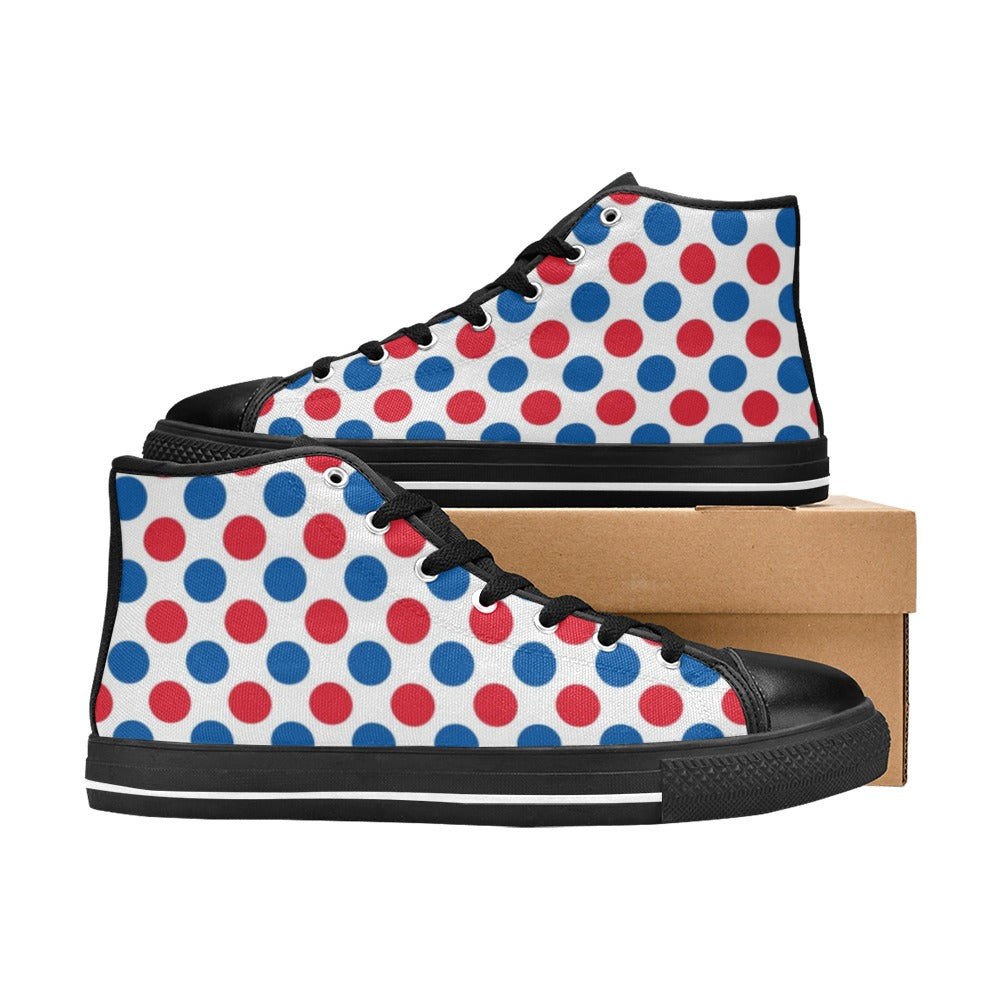 USA/American Flag Inspired Polka Dot Pattern Kid's High Top Canvas Shoes