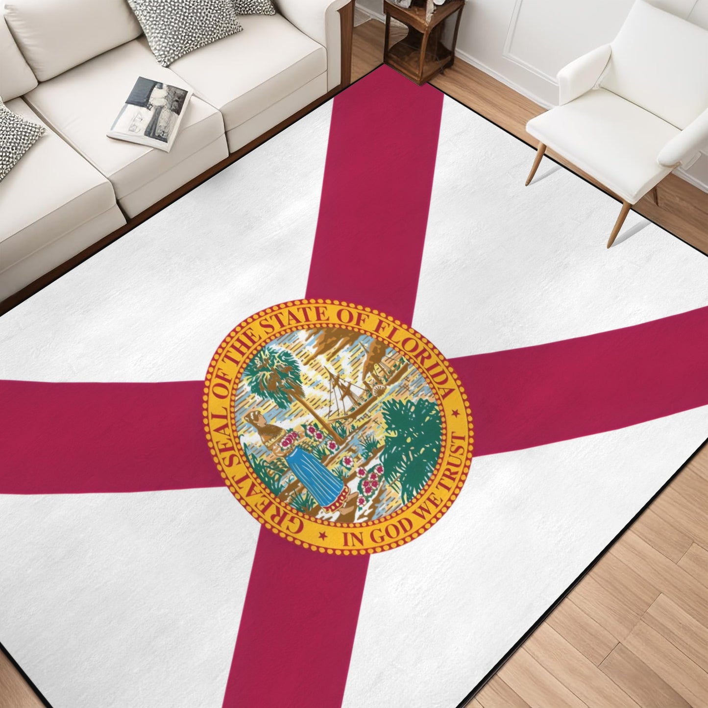 Florida Flag Inspired 84x60 Inch Area Rug with Black Binding (Made in the USA)