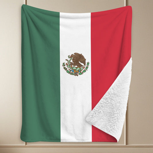 Mexico Flag Inspired Sherpa Fleece Blanket 90" x 108" | Prtinted in the USA