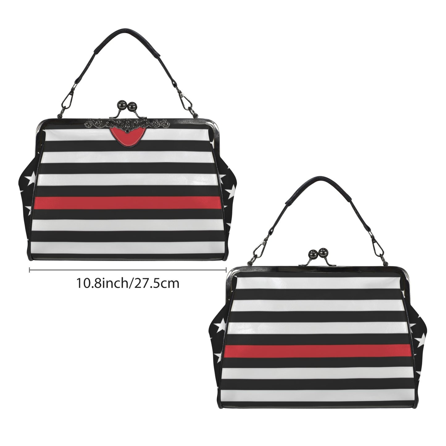Thin Red Line Flag Inspired Kisslock Crossbody Shoulder Bag
