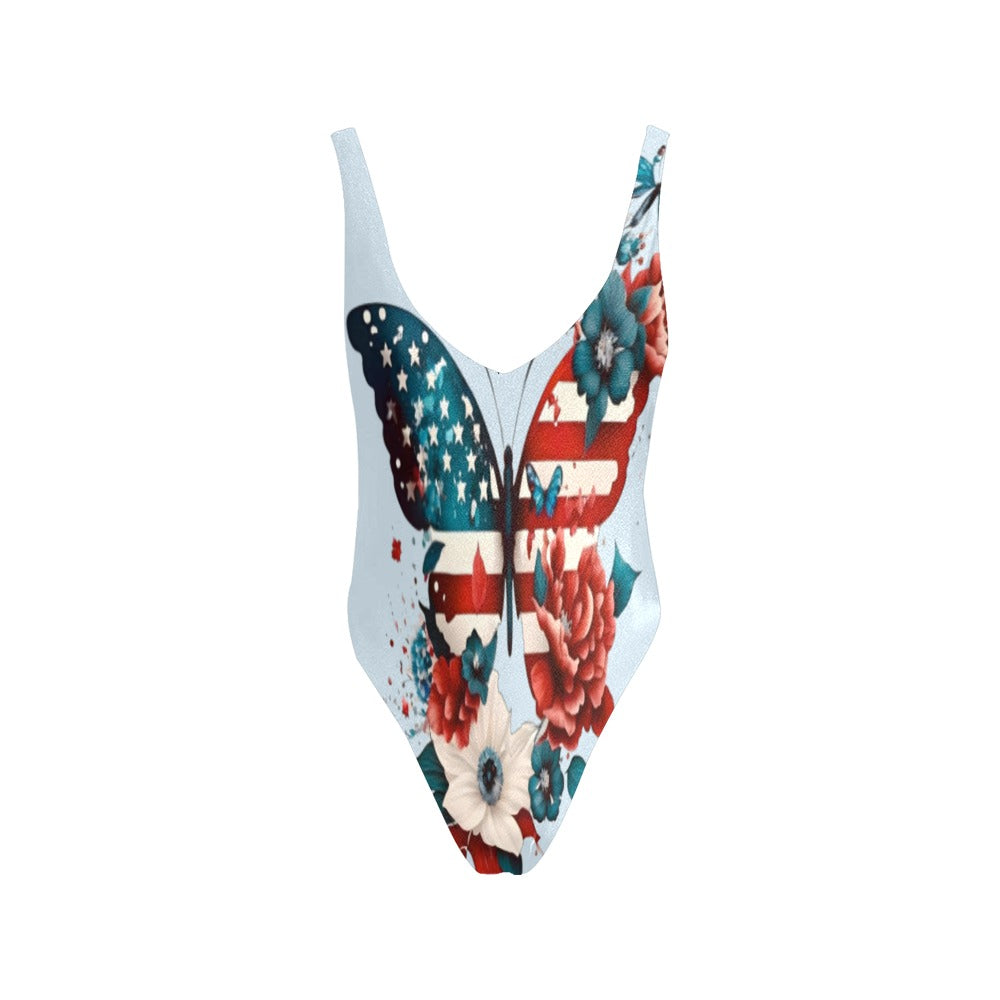 USA/American Flag Inspired Butterfly Pattern Women’s Backless One-Piece Swimsuit