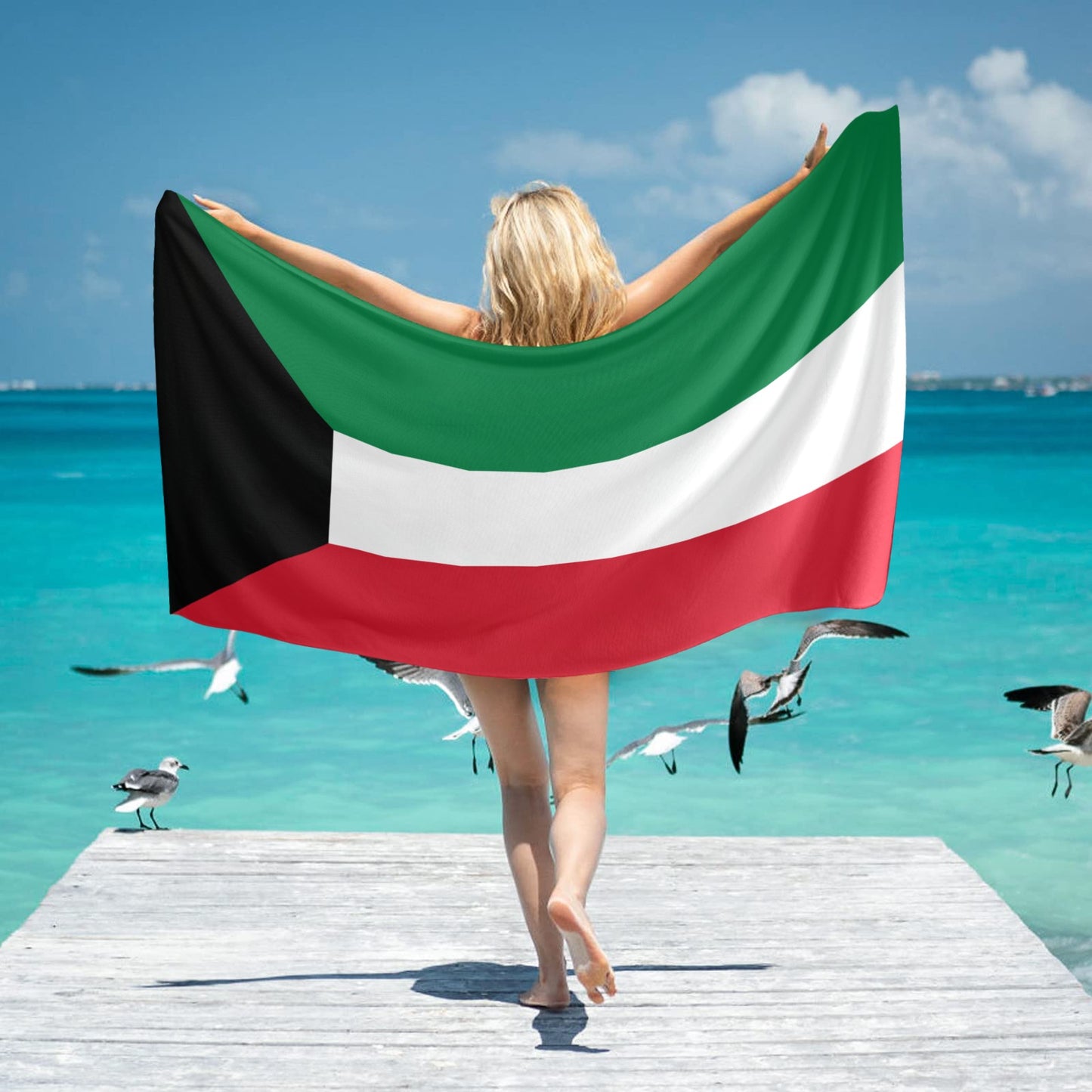 Kuwait Flag Beach Towel 31"x71" (Made in USA)