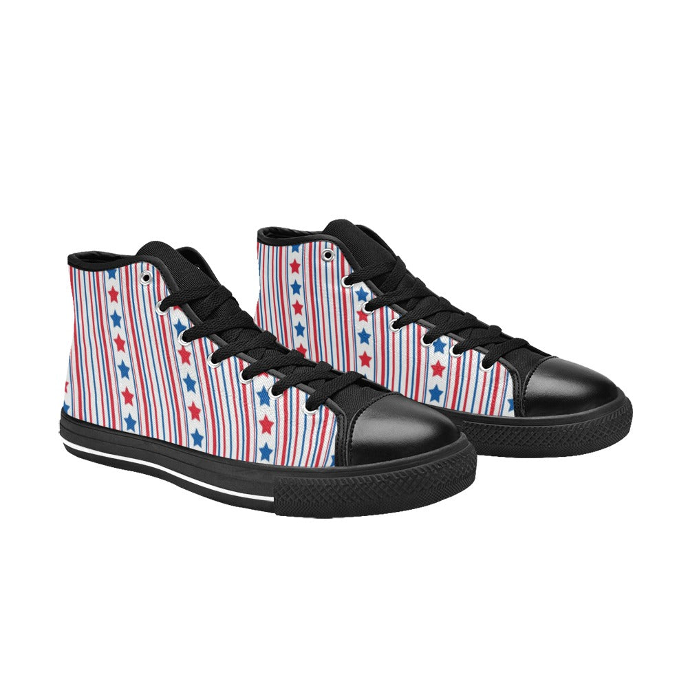 USA/American Flag Inspired Stars & Stripes Pattern Kid's High Top Canvas Shoes