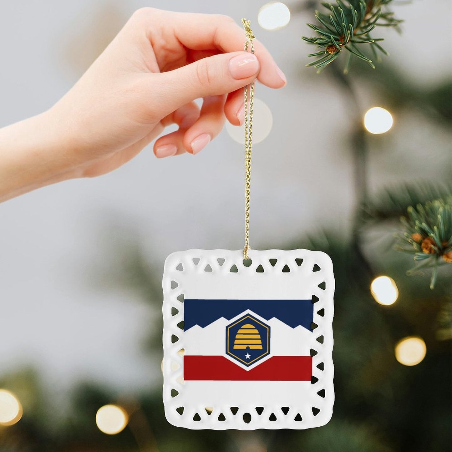 Utah Flag Inspired Square Ceramic Ornament Made in the USA