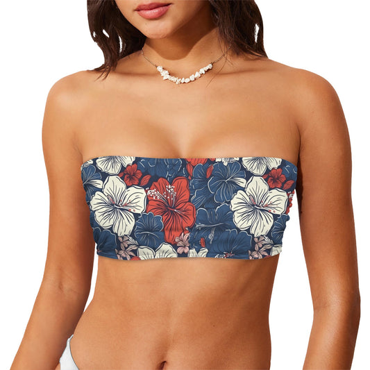 USA/American Flag Inspired Hawaiian Floral Pattern Flag Inspired Bandeau Tube Bikini Top