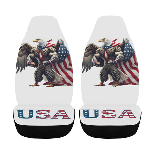 USA/American Flag Bald Eagle with Cape Car Seat Cover Airbag Compatible(Set of 2, white)