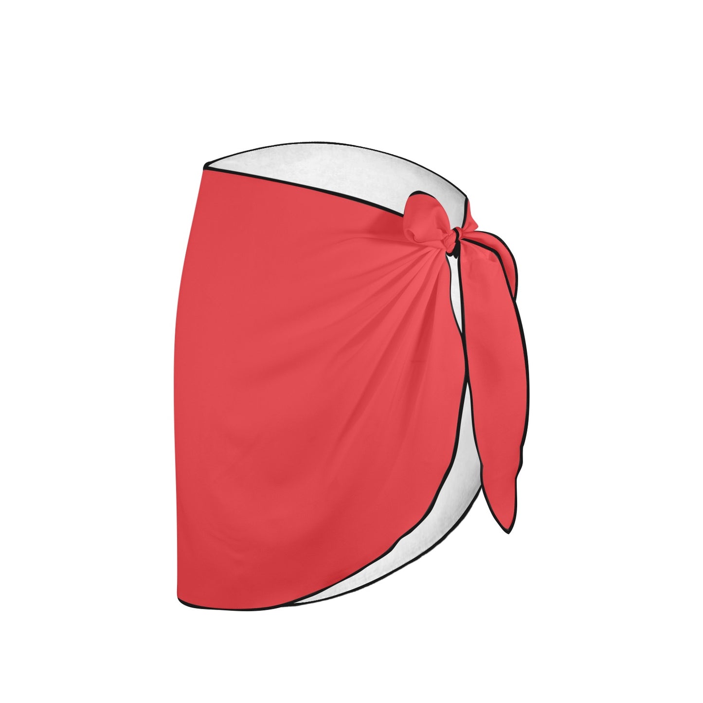 Red [Brand] wrap skirt with black trim and bow.