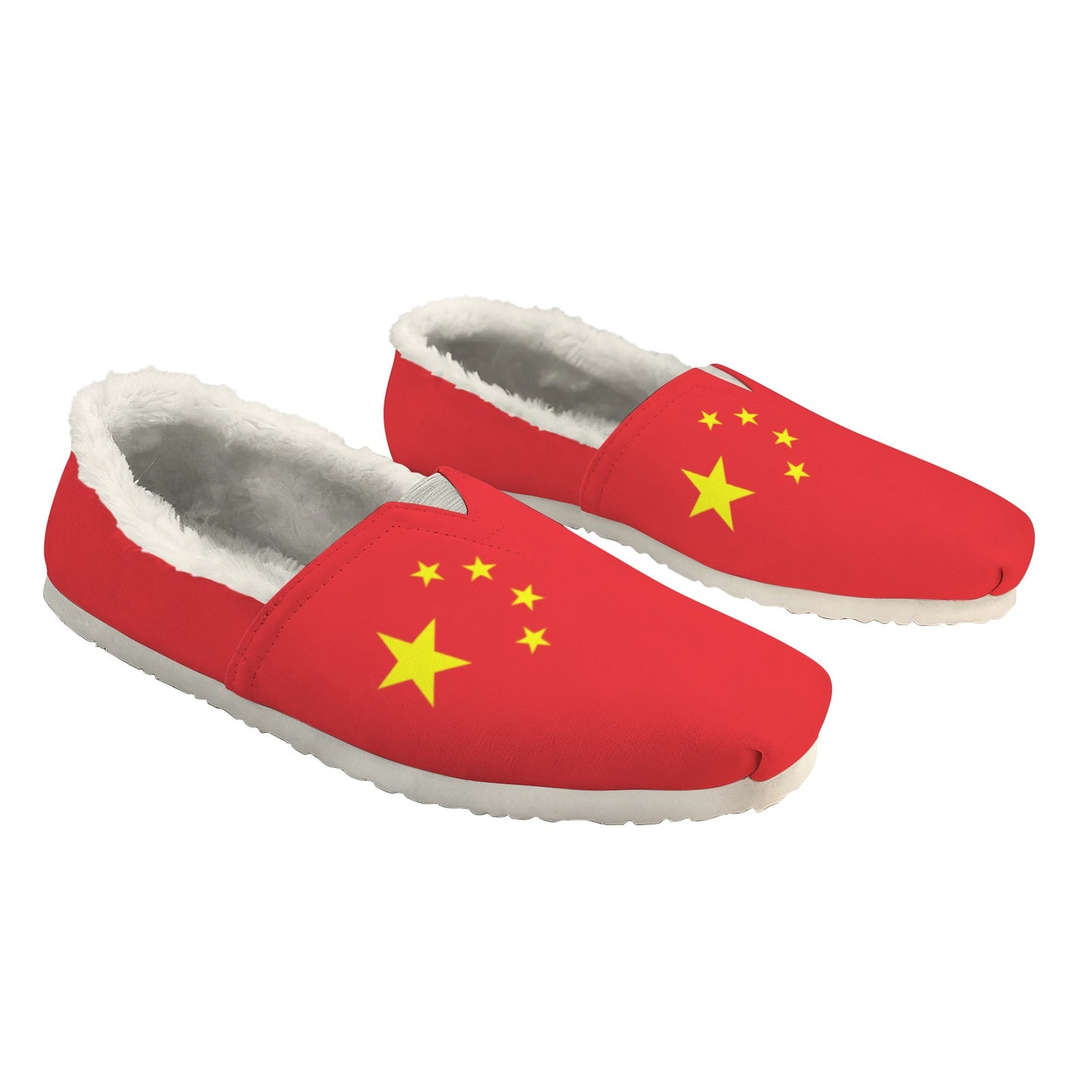China Flag Inspired Women's Fleece-Lined Canvas Slip-On