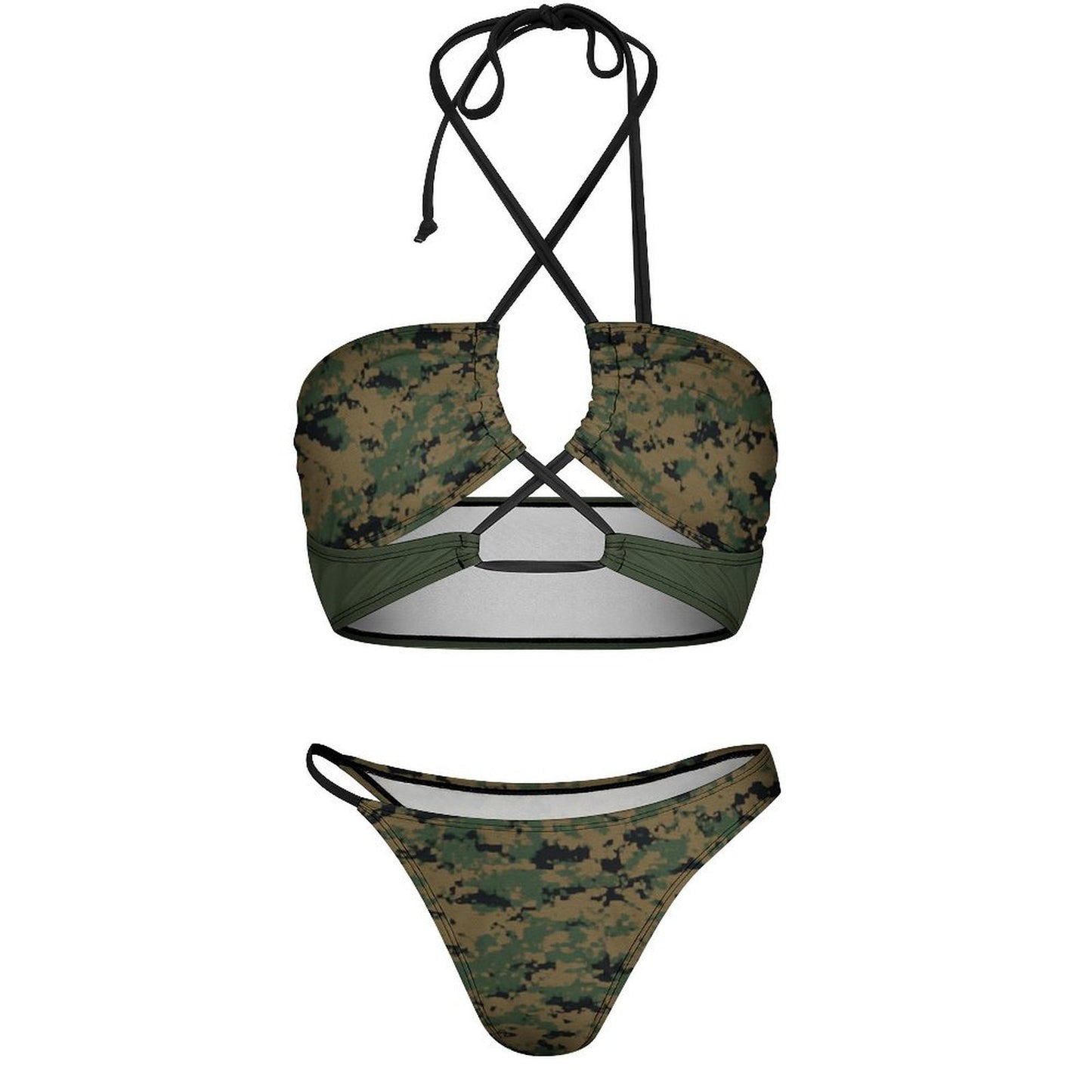 Thin Green Line Flag Inspired On Digital Camo Bikini Swimsuit (J197D59)